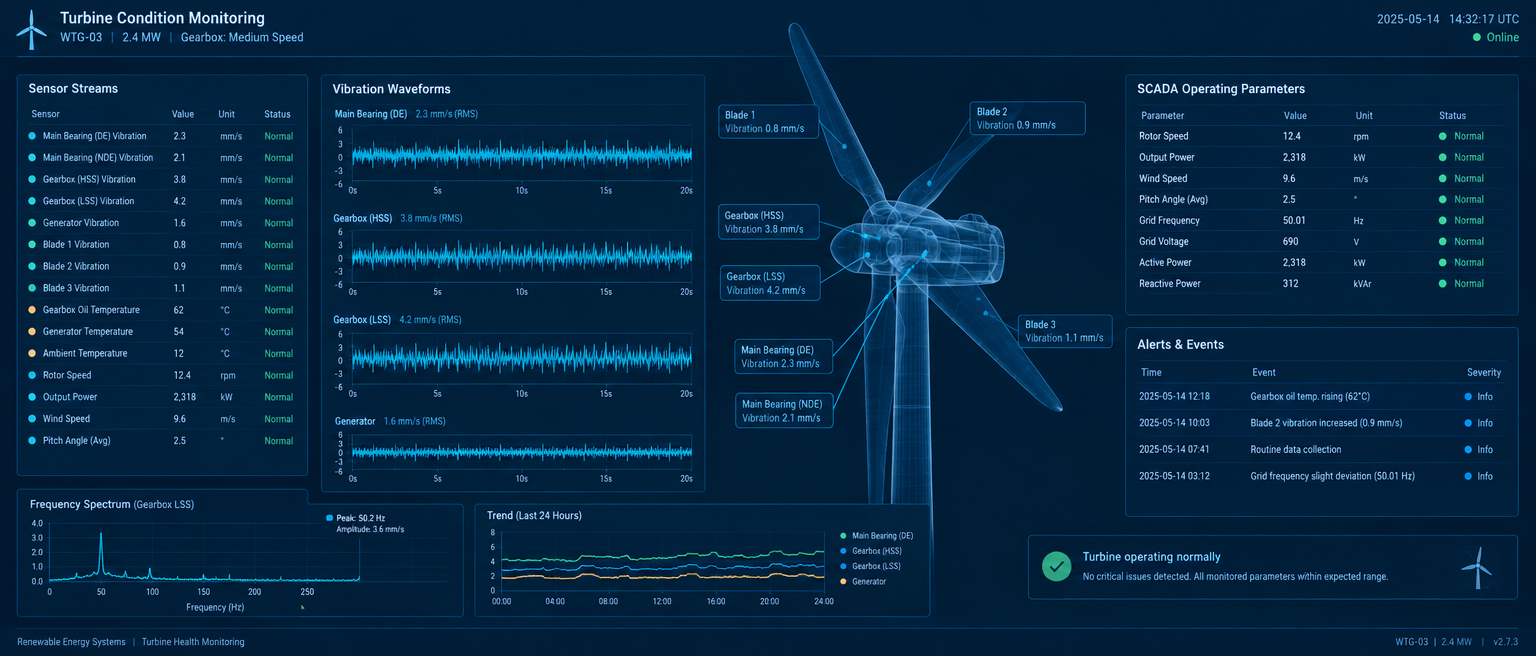 Wind turbine SCADA and condition-monitoring data alongside wind turbine inspection records